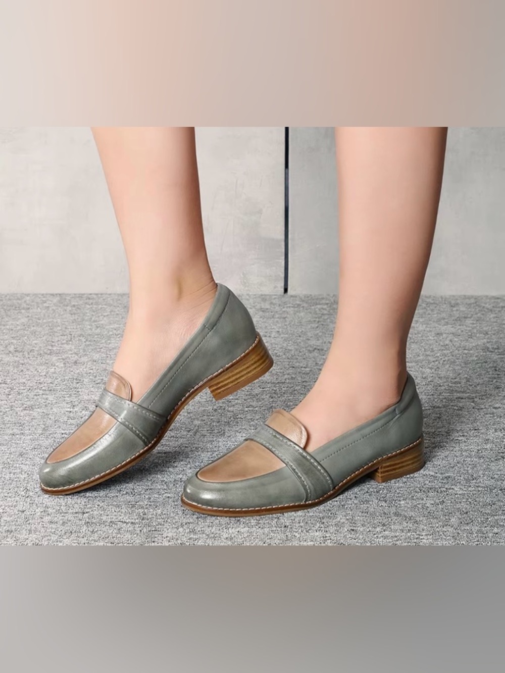 Mona Flying Two Tone Leather Penny Loafers, Sz 7.5